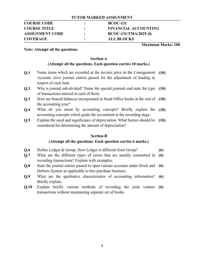 IGNOU BCOC-131 Solved Assignment 2025-26 English Medium