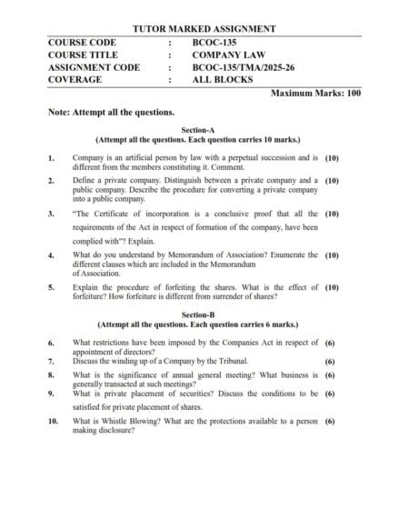 IGNOU BCOC-136 Solved Assignment 2025-26 English Medium