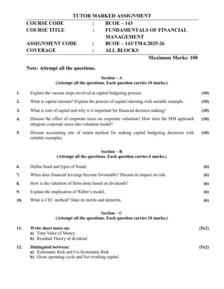 IGNOU BCOE-143 Solved Assignment 2025-26 English Medium