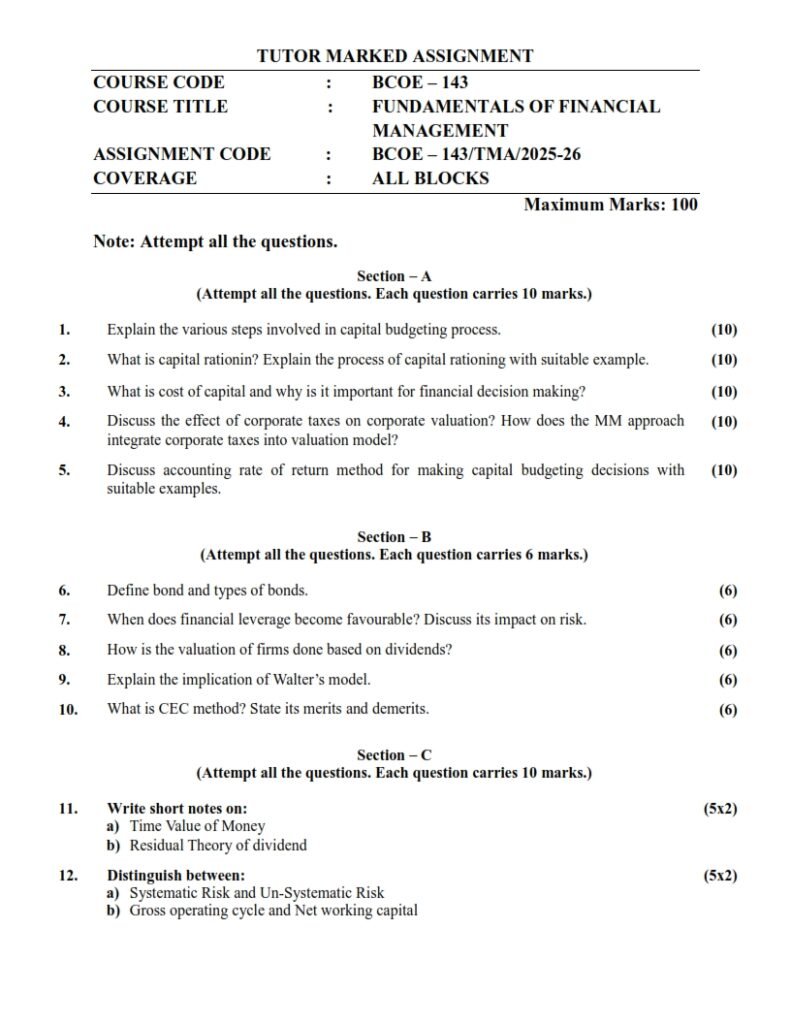 IGNOU BCOE-143 Solved Assignment 2025-26 English Medium