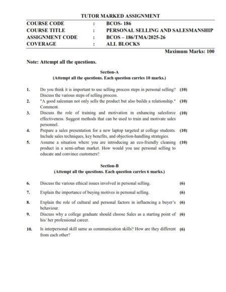 IGNOU BCOS-186 Solved Assignment 2025-26 English Medium