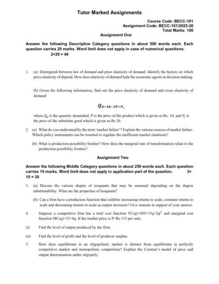 IGNOU BECC-101 Solved Assignment 2025-26 English Medium