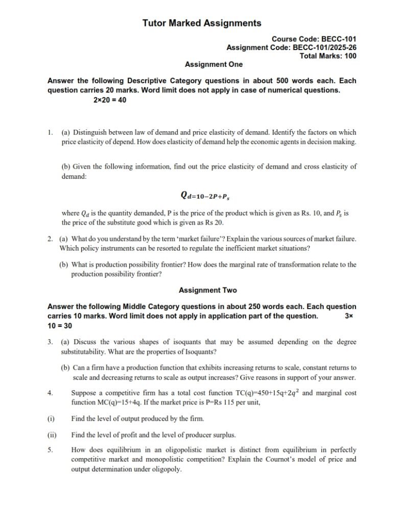 IGNOU BECC-101 Solved Assignment 2025-26 English Medium
