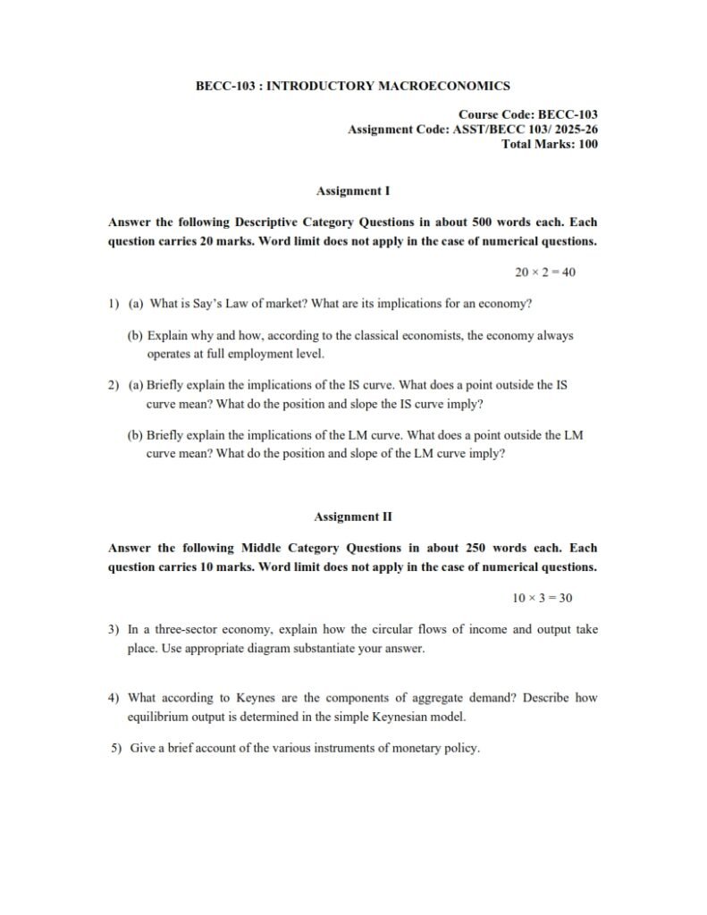 IGNOU BECC-103 Solved Assignment 2025-26 English Medium