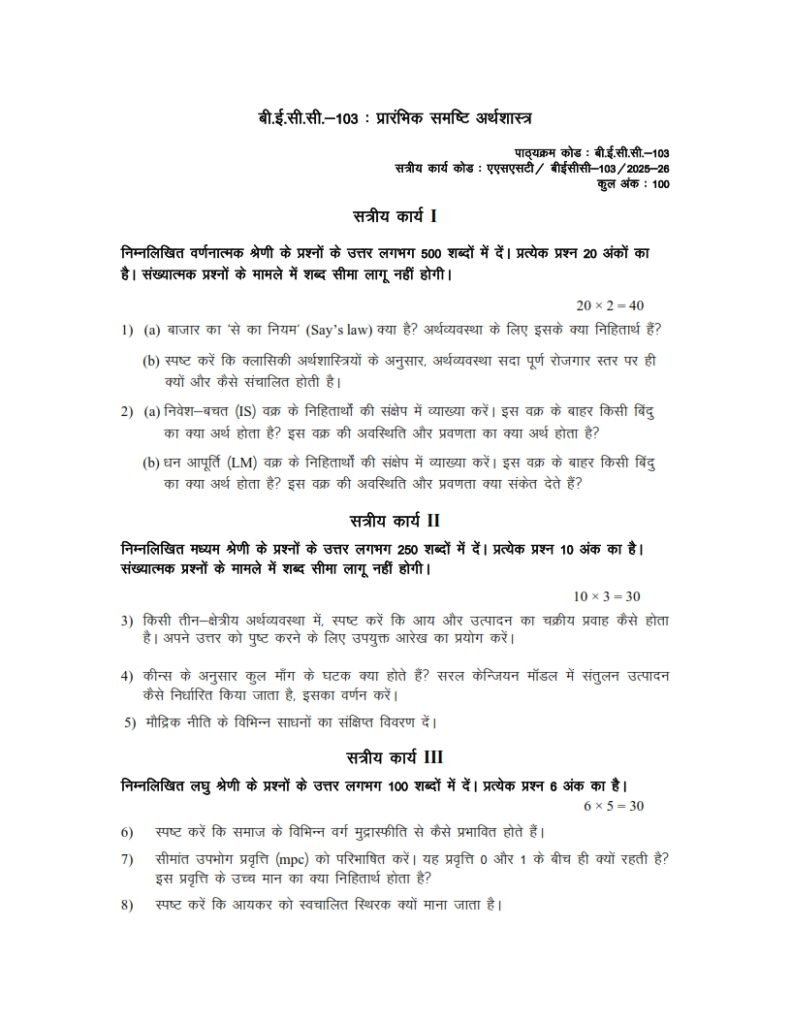 IGNOU BECC-103 Solved Assignment 2025-26 Hindi Medium