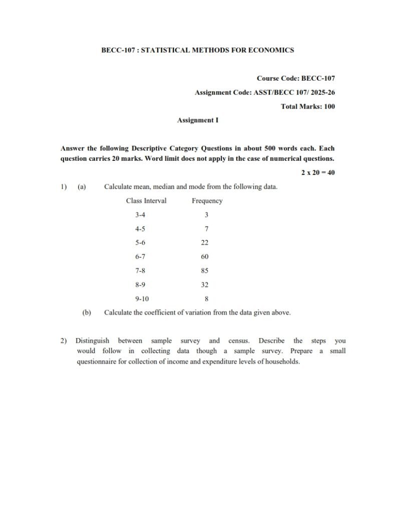 IGNOU BECC-107 Solved Assignment 2025-26 English Medium