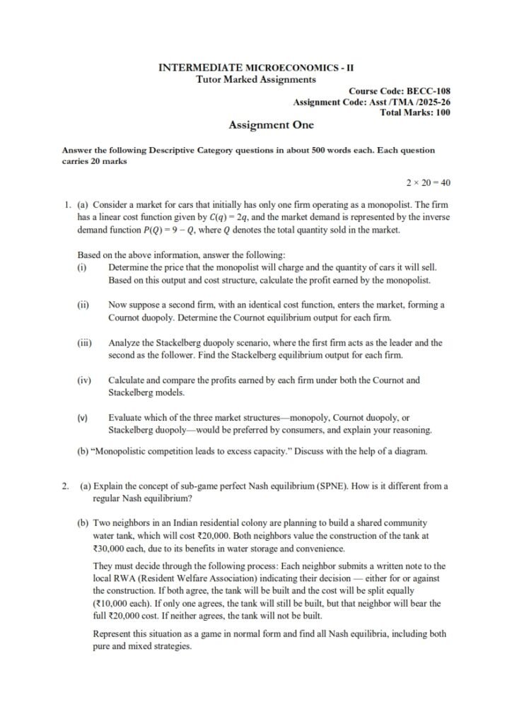 IGNOU BECC-108 Solved Assignment 2025-26 English Medium