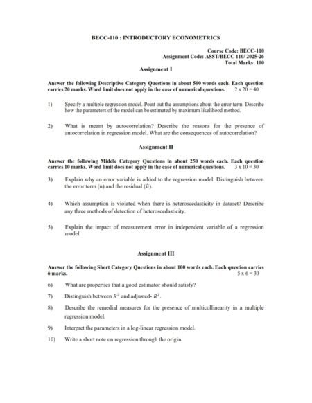 IGNOU BECC-110 Solved Assignment 2025-26 English Medium