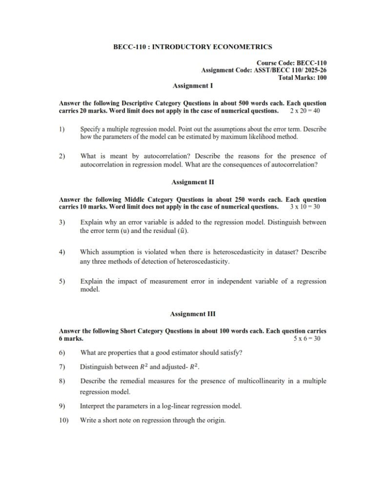 IGNOU BECC-110 Solved Assignment 2025-26 English Medium