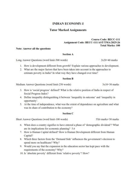 IGNOU BECC-111 Solved Assignment 2025-26 English Medium