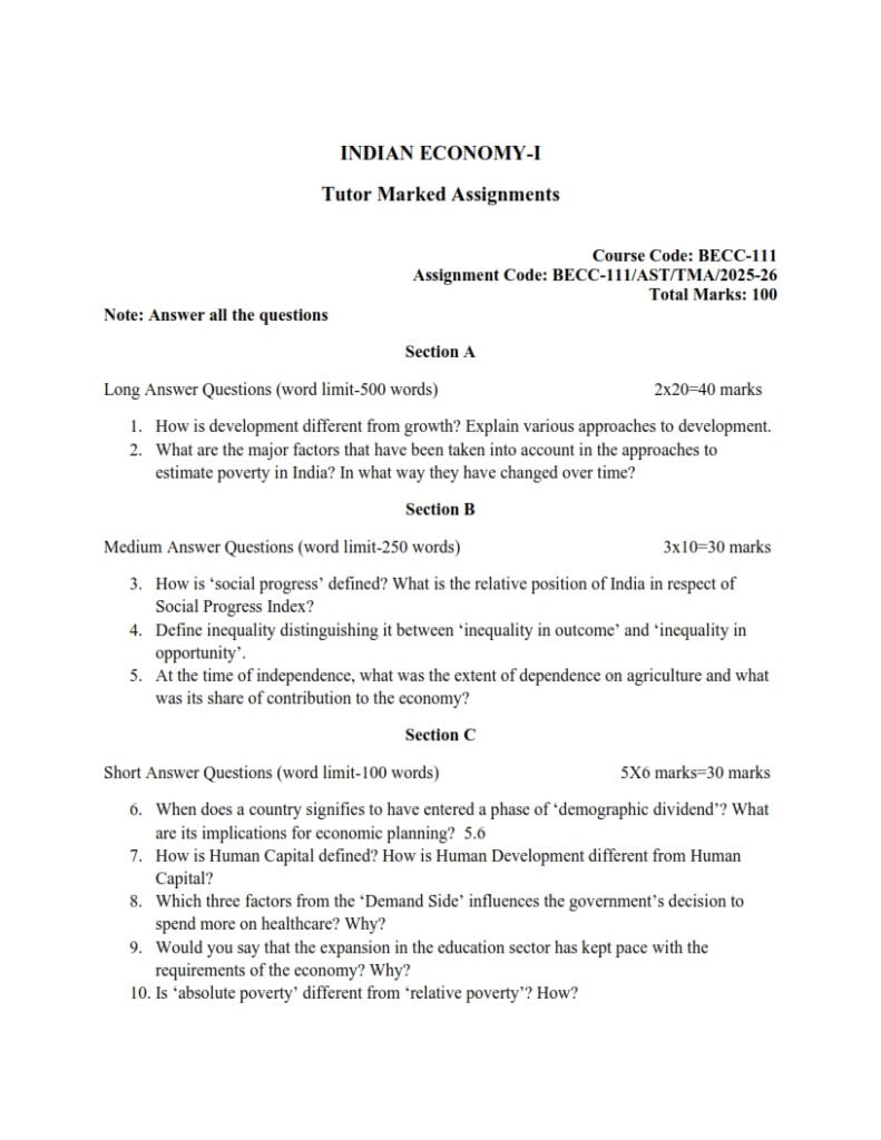 IGNOU BECC-111 Solved Assignment 2025-26 English Medium