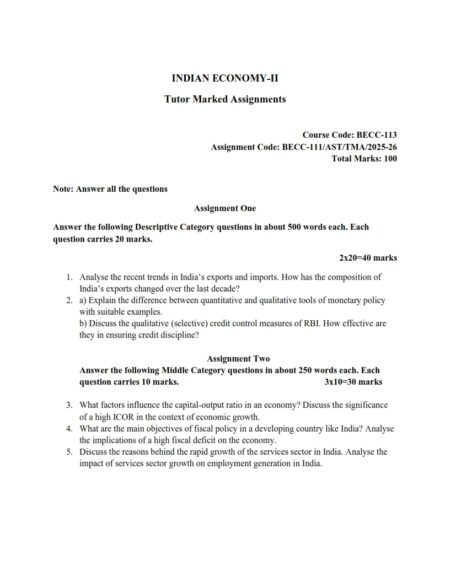 IGNOU BECC-113 Solved Assignment 2025-26 English Medium