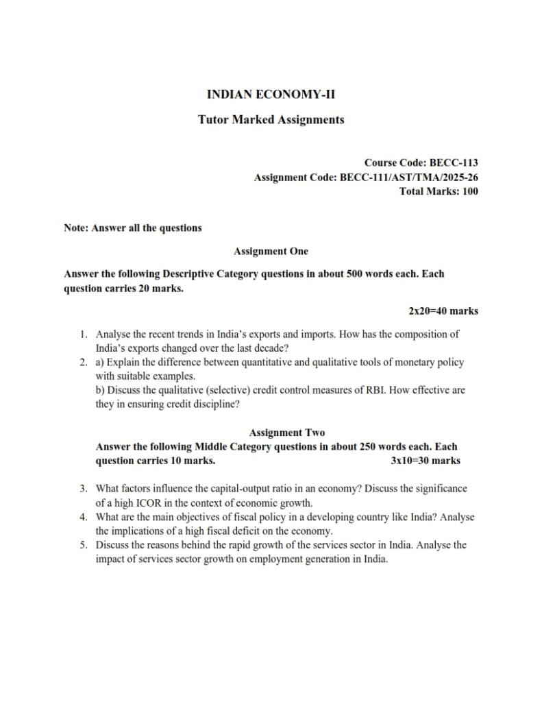 IGNOU BECC-113 Solved Assignment 2025-26 English Medium