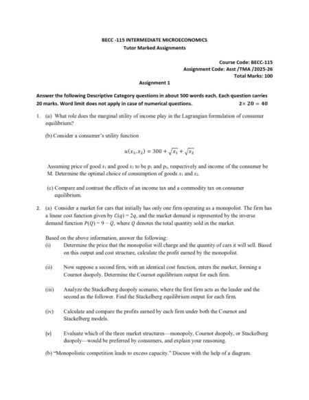 IGNOU BECC-115 Solved Assignment 2025-26 English Medium