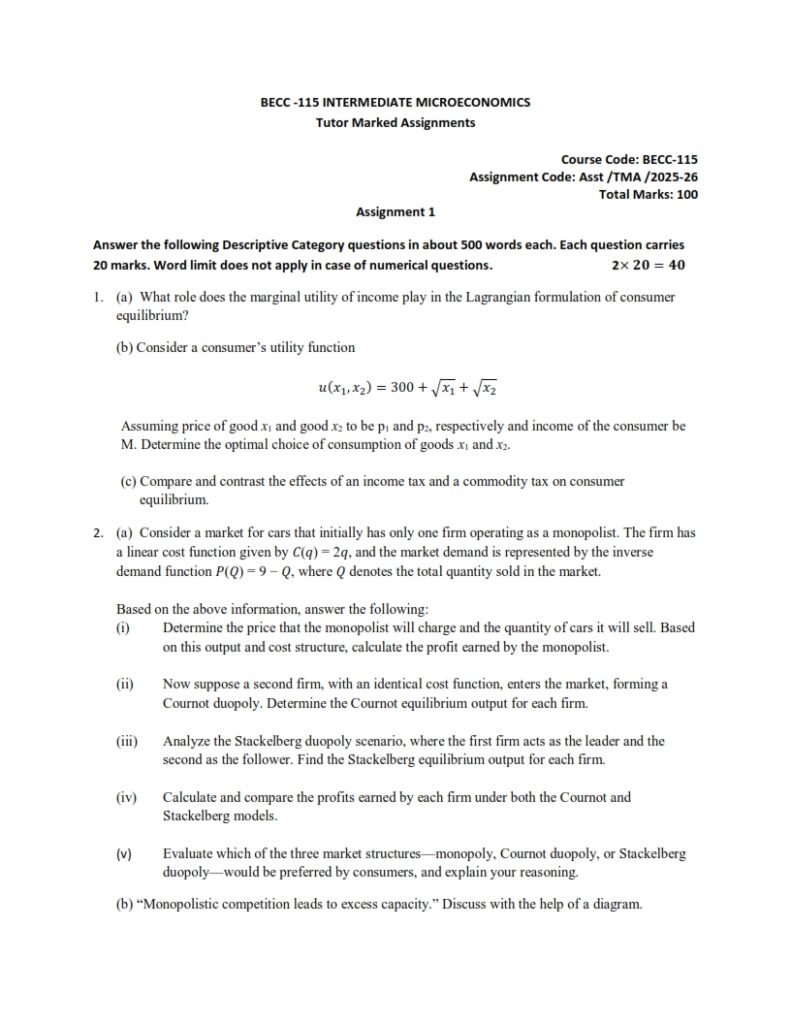 IGNOU BECC-115 Solved Assignment 2025-26 English Medium