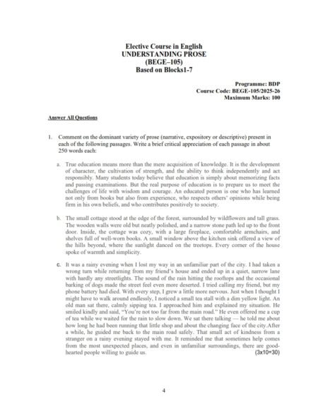 IGNOU BEGE-105 Solved Assignment 2025-26 English Medium