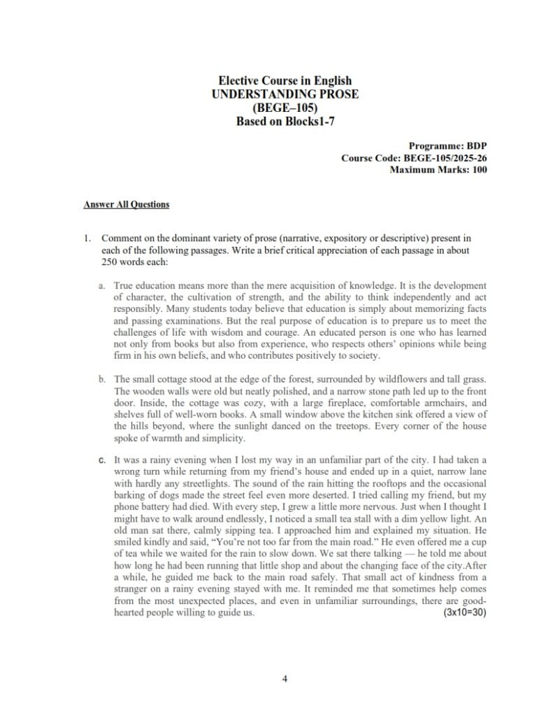IGNOU BEGE-105 Solved Assignment 2025-26 English Medium