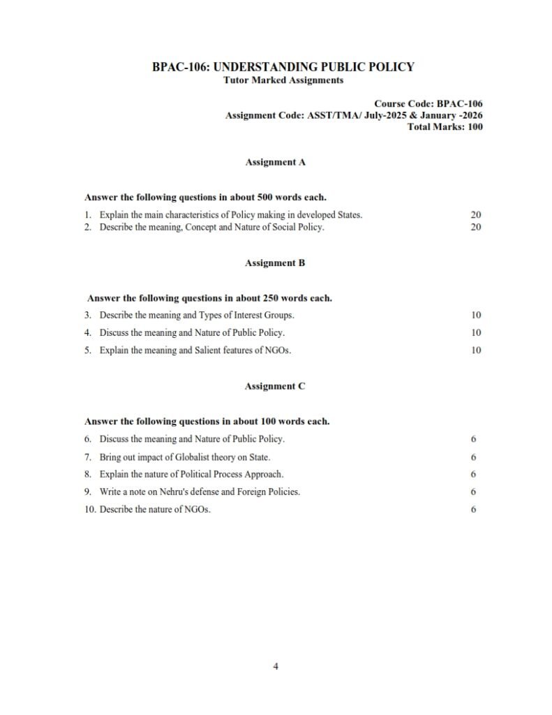 IGNOU BPAC-106 Solved Assignment 2025-26 English Medium