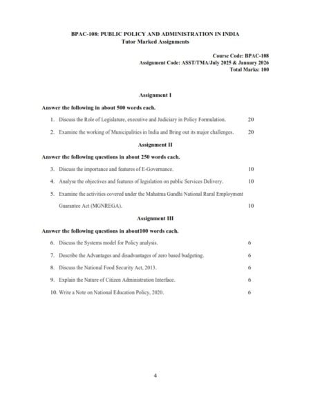 IGNOU BPAC-108 Solved Assignment 2025-26 English Medium