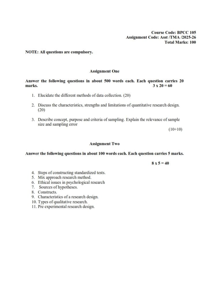 IGNOU BPCC-105 Solved Assignment 2025-26 English Medium