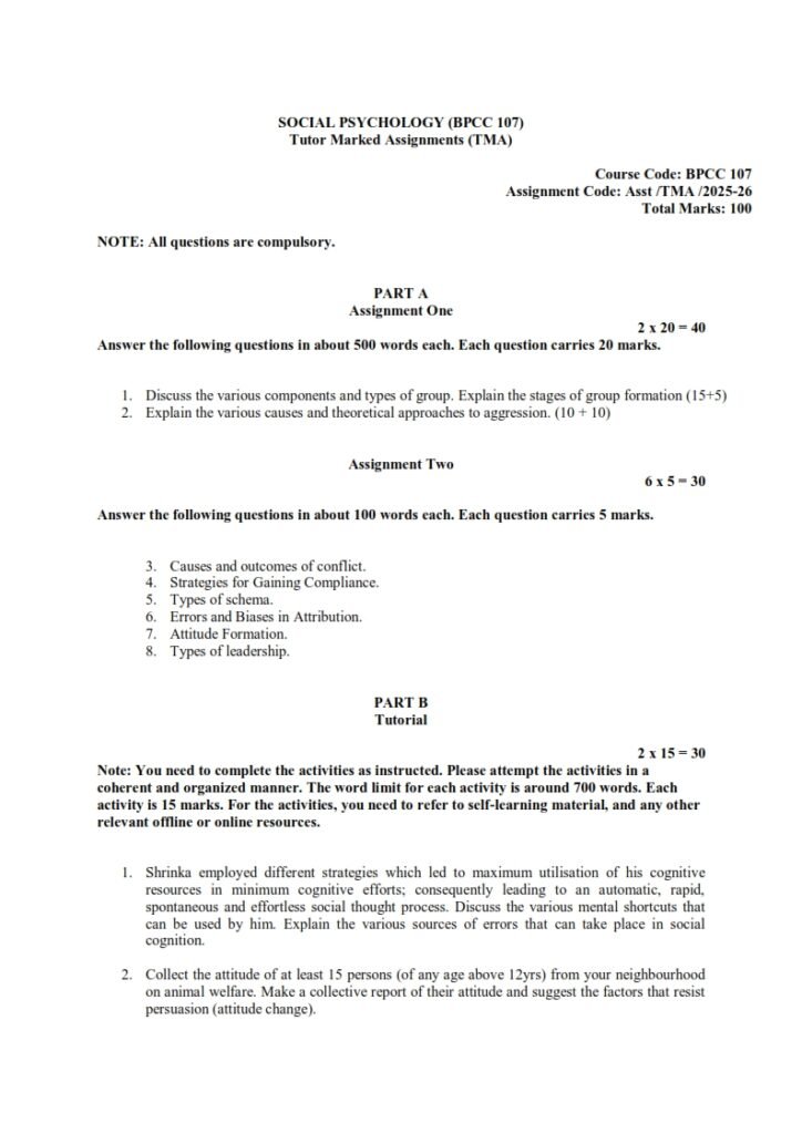 IGNOU BPCC-107 Solved Assignment 2025-26 English Medium