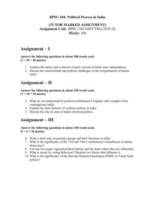 IGNOU BPSC-104 Solved Assignment 2025-26 English Medium