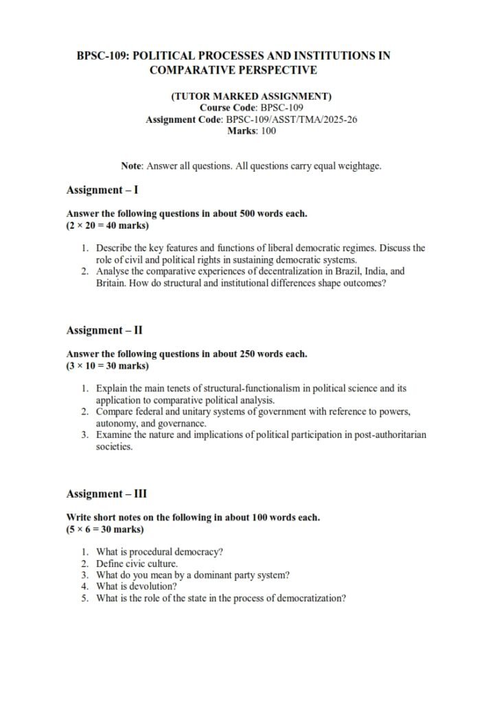 IGNOU BPSC-109 Solved Assignment 2025-26 English Medium