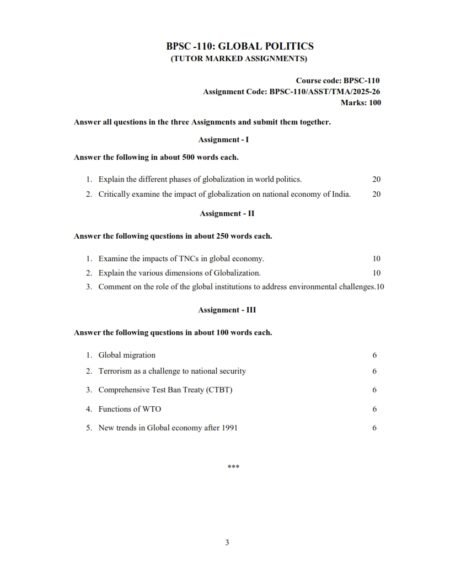 IGNOU BPSC-110 Solved Assignment 2025-26 English Medium
