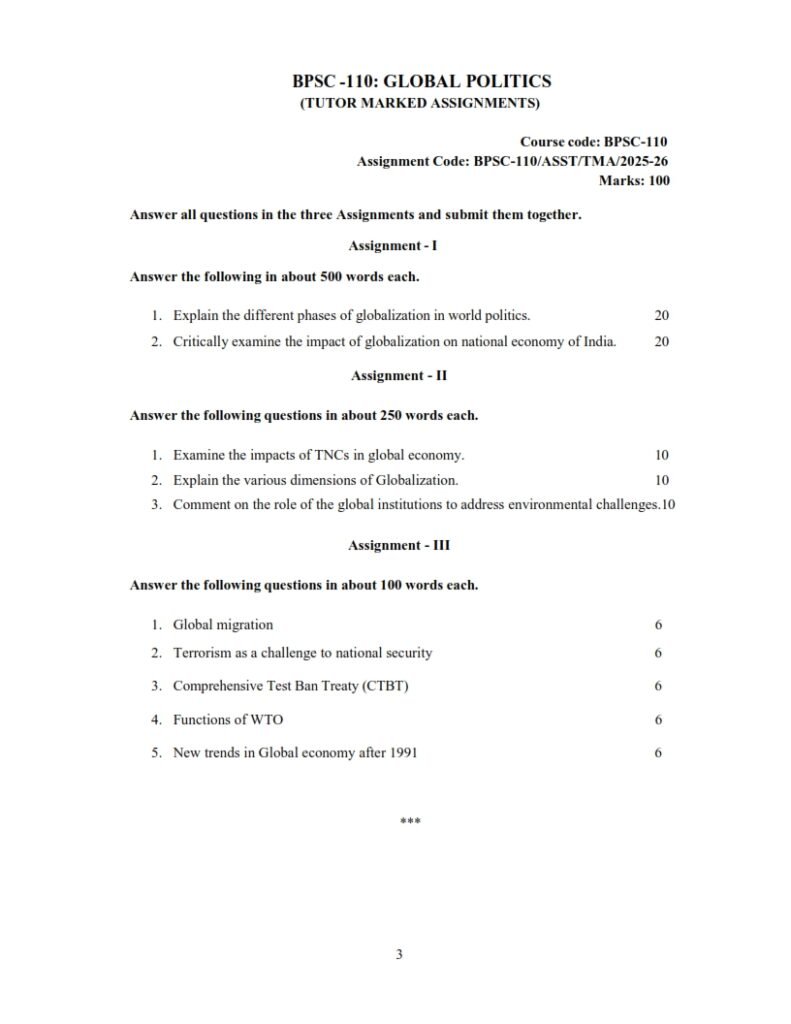 IGNOU BPSC-110 Solved Assignment 2025-26 English Medium