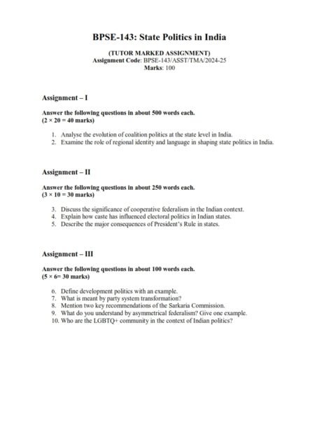 IGNOU BPSE-143 Solved Assignment 2025-26 English Medium