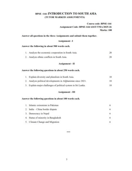 IGNOU BPSE-144 Solved Assignment 2025-26 English Medium