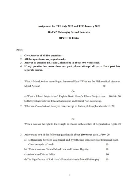 IGNOU BPYC-102 Solved Assignment 2025-26 English Medium