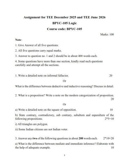 IGNOU BPYC-105 Solved Assignment 2025-26 English Medium
