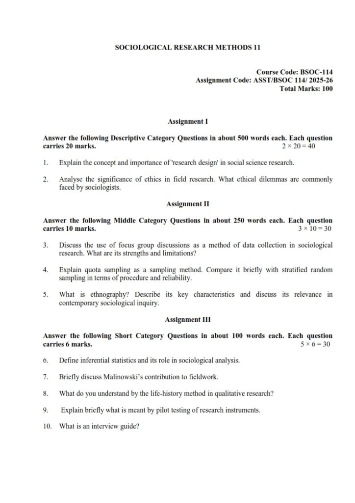 IGNOU BSOC-114 Solved Assignment 2025-26 English Medium