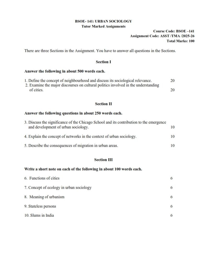 IGNOU BSOE-141 Solved Assignment 2025-26 English Medium