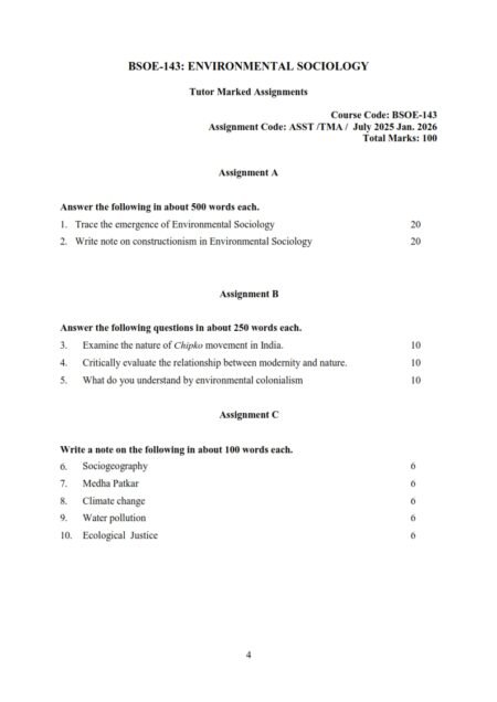 IGNOU BSOE-143 Solved Assignment 2025-26 English Medium