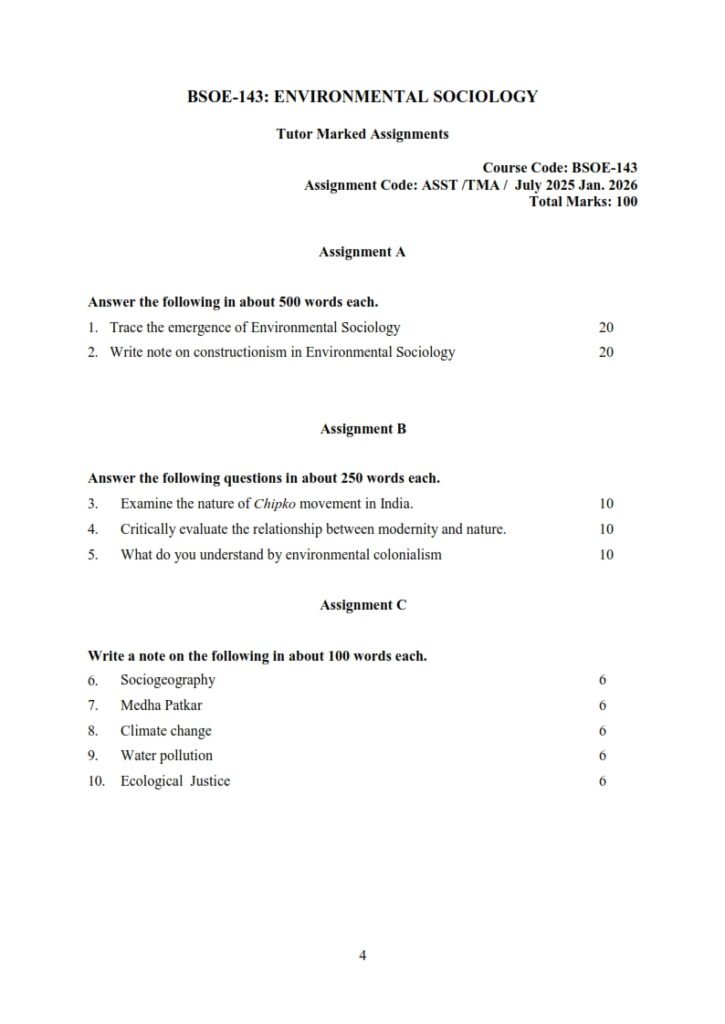 IGNOU BSOE-143 Solved Assignment 2025-26 English Medium