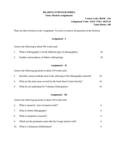 IGNOU BSOE-144 Solved Assignment 2025-26 English Medium