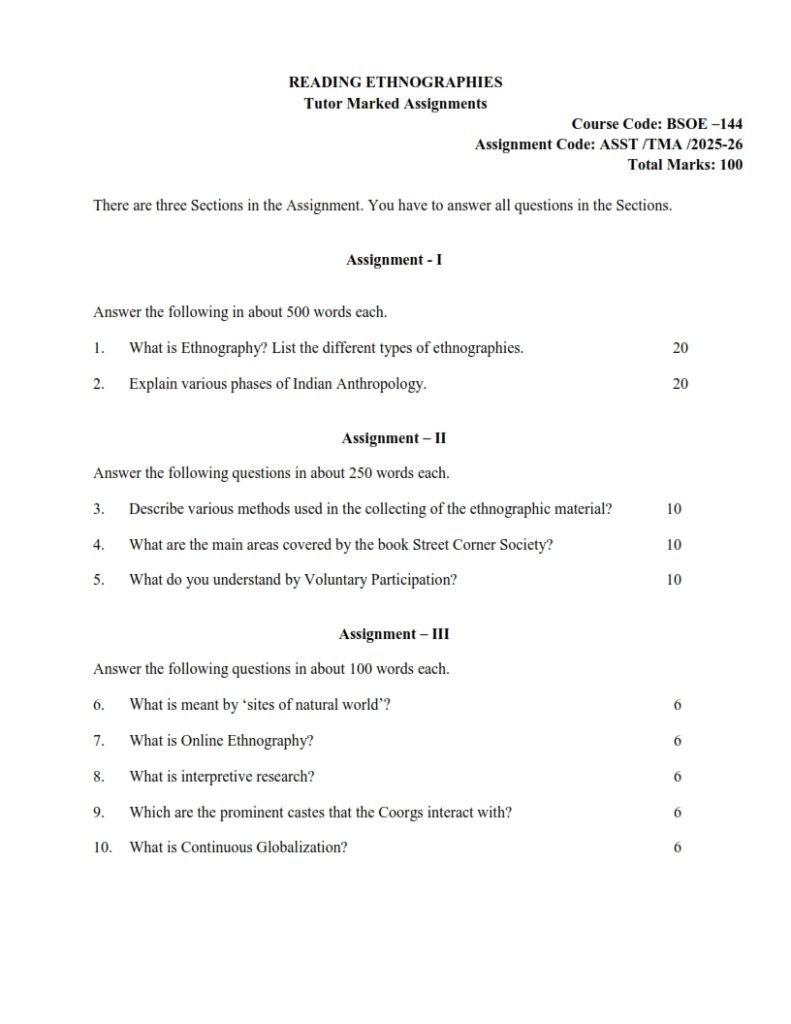 IGNOU BSOE-144 Solved Assignment 2025-26 English Medium
