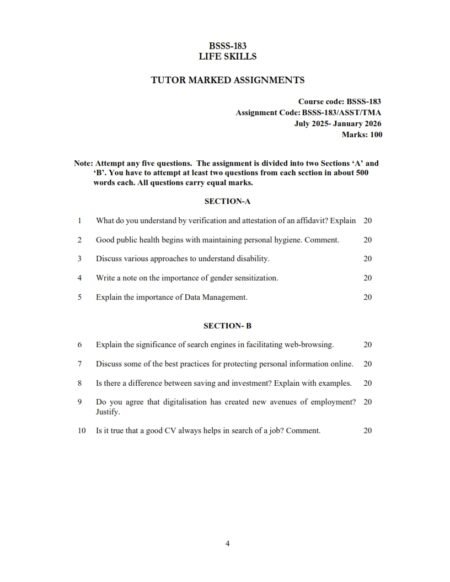 IGNOU BSSS-183 Solved Assignment 2025-26 English Medium