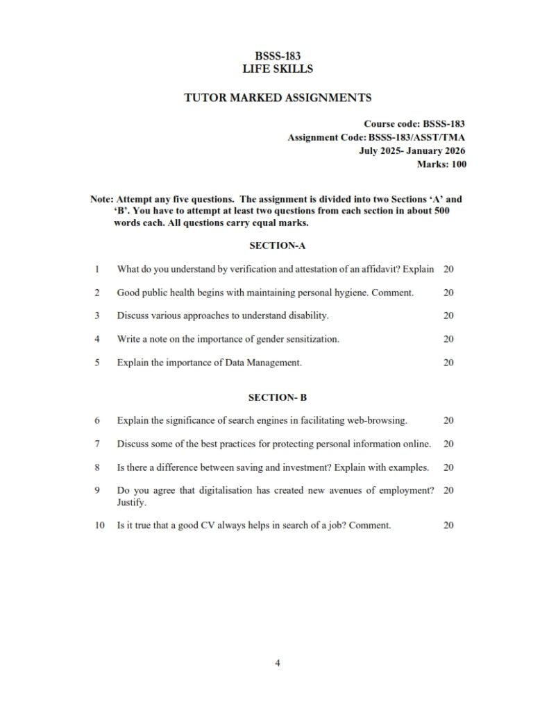 IGNOU BSSS-183 Solved Assignment 2025-26 English Medium