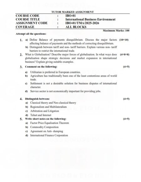IGNOU IBO-01 Solved Assignment 2025-26 English Medium