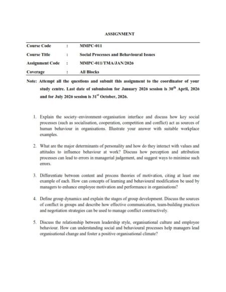 IGNOU MMPC-011 Solved Assignment 2026 English Medium
