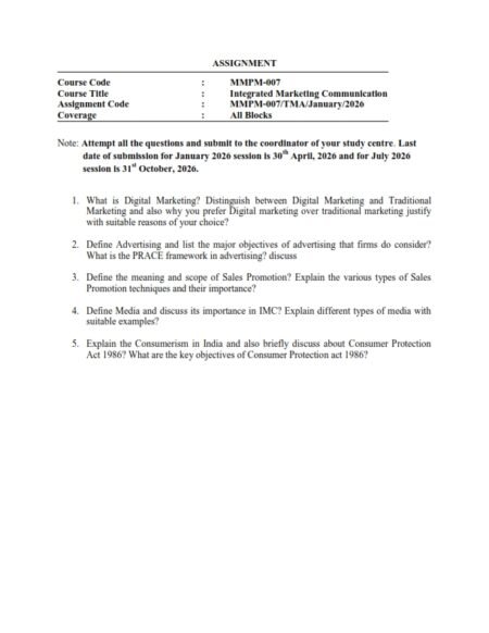 IGNOU MMPM-007 Solved Assignment 2026 English Medium