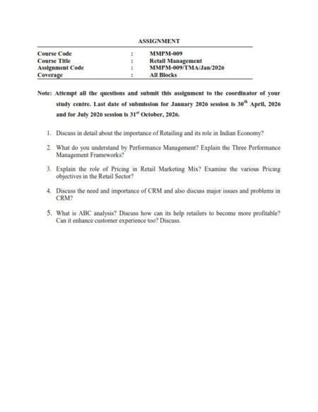 IGNOU MMPM-009 Solved Assignment 2026 English Medium