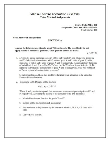 IGNOU MEC-101 Solved Assignment 2025-26 English Medium