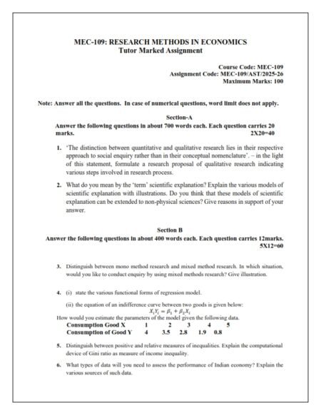 IGNOU MEC-109 Solved Assignment 2025-26 English Medium