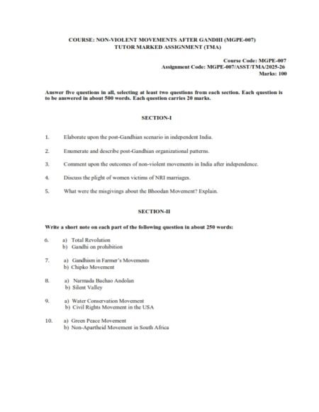IGNOU MGPE-07 Solved Assignment 2025-26 English Medium