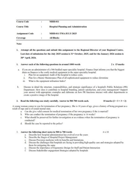 IGNOU MHH-011 Solved Assignment 2025-26 English Medium