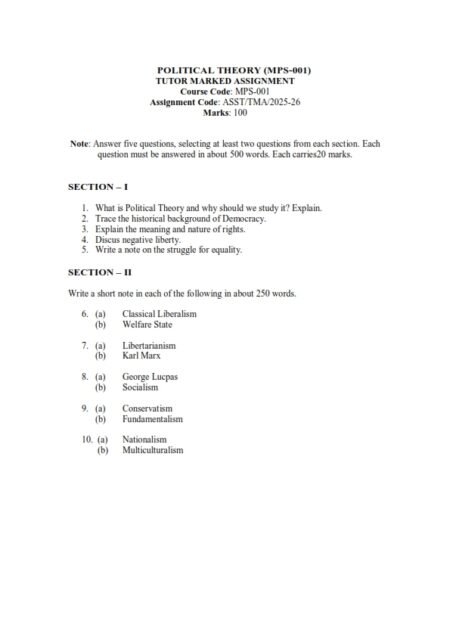 IGNOU MPS-01 Solved Assignment 2025-26 English Medium